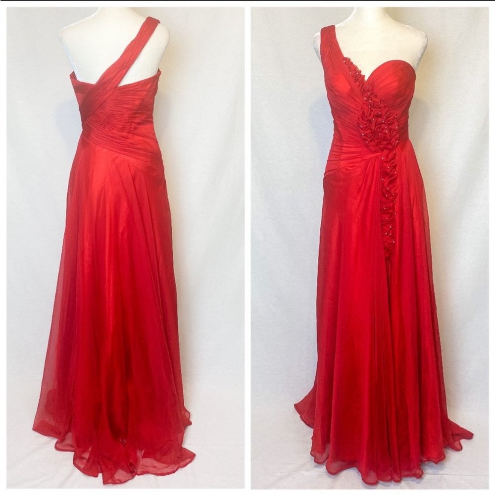 Mac Duggal One shoulder dress high slit gown